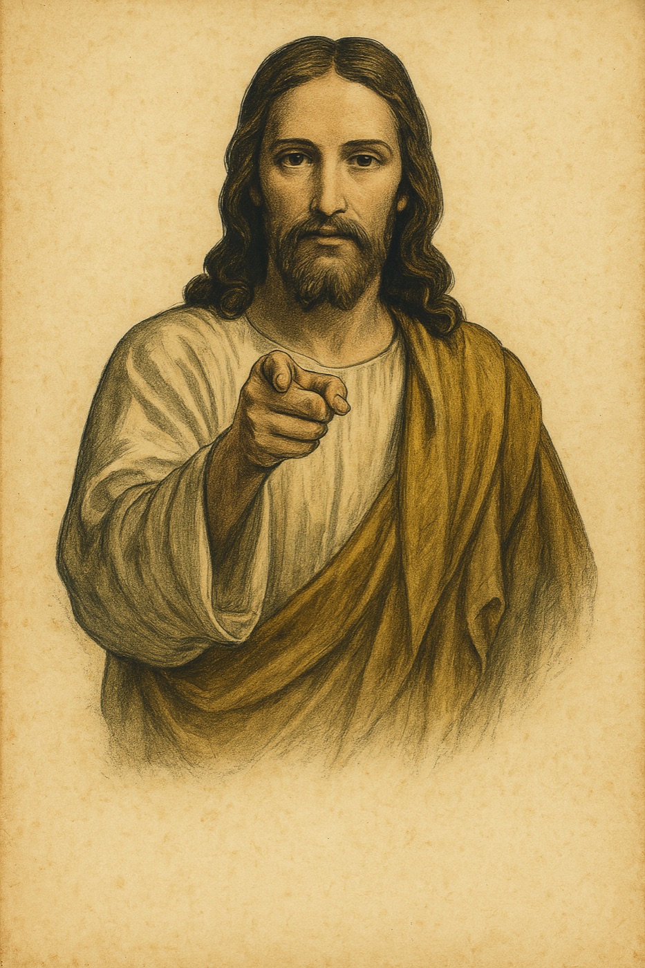 Vintage lithograph of Jesus pointing at the viewer